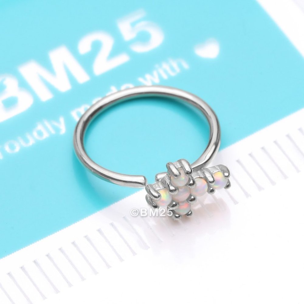 14 Karat White Gold Brilliant Fire Opal Cross Bendable Hoop Ring